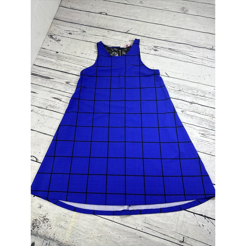 Candies Dress Medium Sleeveless Mini High Neck Blue Black Plaid Pockets Lace